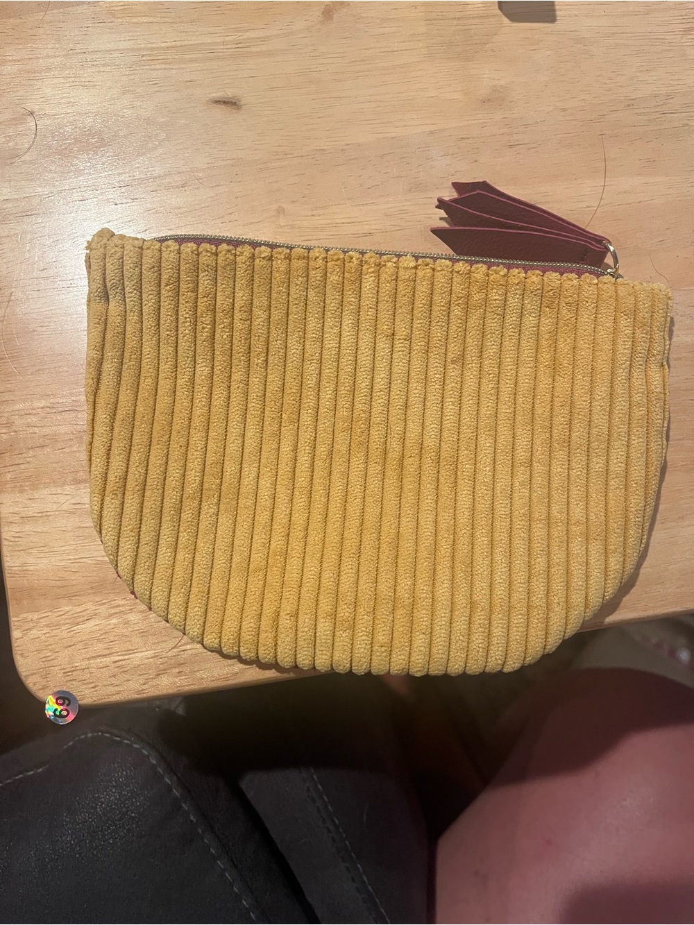 Ipsy Corduroy Zip Pouch in Mustard Yellow and Burgundy